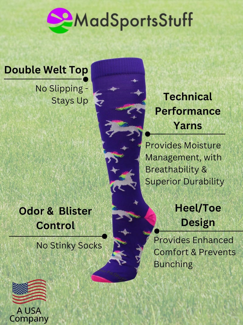 MadSportsStuff Rainbow Unicorn Sports Socks - Purple/Neon Pink - Medium - Purple/Neon Pink,Medium - Image 3